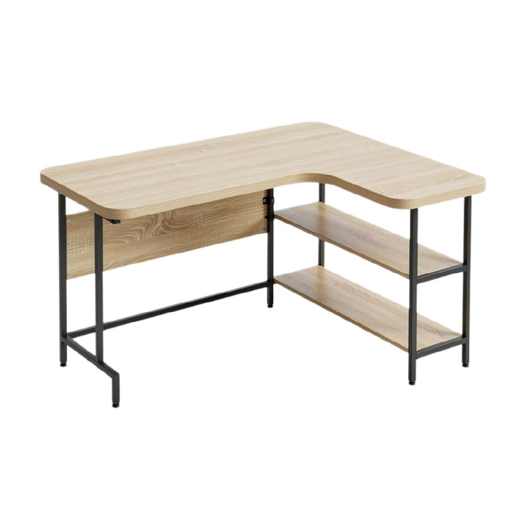 **Bureau d'Angle en Bois avec Étagère Inférieure**