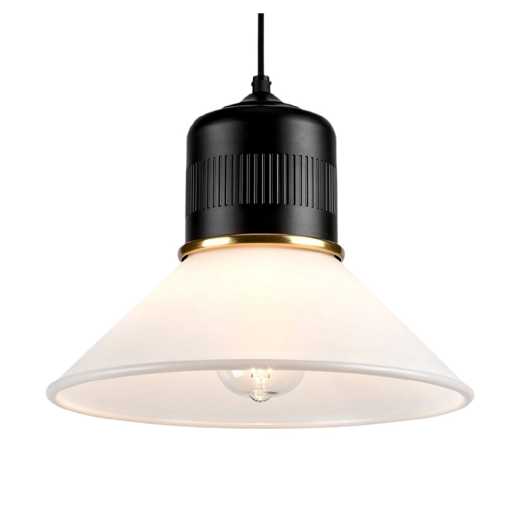 **Suspension lumineuse moderne en métal noir et verre blanc**